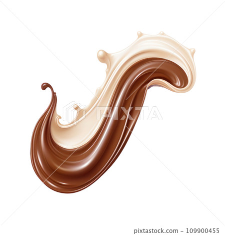 Splash of melted chocolate isolated. Generative AI Splash of melted chocolate isolated. Generative AI 109900455