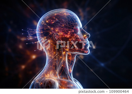 Human head with glowing neurons. Generative AI - Stock Illustration ...