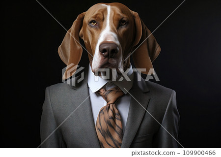 Portrait of dog in human clothing. Generative AI 109900466