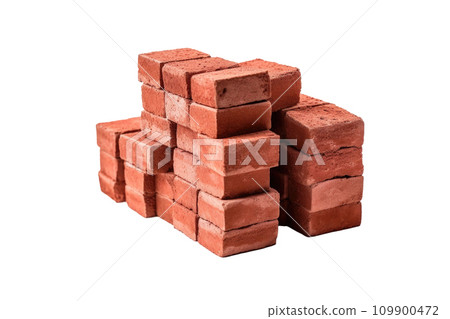 Pile of red bricks isolated. Generative AI 109900472