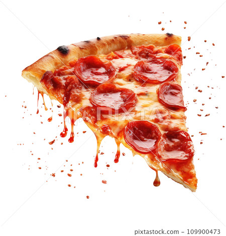 Slice of pizza pepperoni isolated. Generative AI 109900473