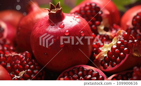 a close up of pomegranates with fruits in them 109900616