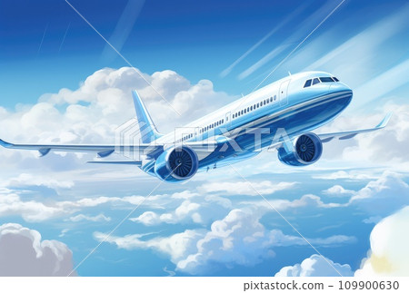 a large passenger jet is flying through the clouds a large passenger jet is flying through the clouds 109900630