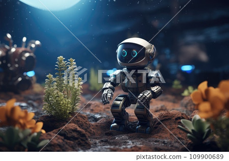a robot in a gardening space is being used to grow plants 109900689