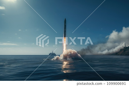 a cruise missile launches into the water 109900691
