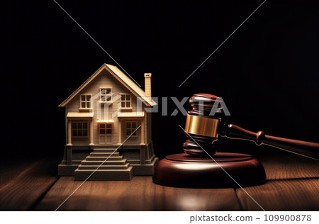 Judge gavel and house key on wooden background. Estate law concept 109900878