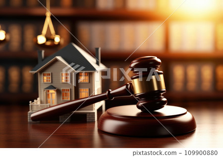 Judge gavel and house key on wooden background. Estate law concept 109900880