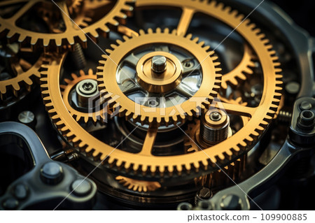 Gears of silver and copper close-up view side view Gears of silver and copper close-up view side view 109900885