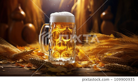Beer With Wheat On Wooden Table Beer With Wheat On Wooden Table 109900935