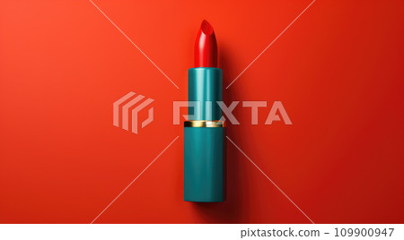 Close-up of red lipstick on a beige background Close-up of red lipstick on a beige background 109900947