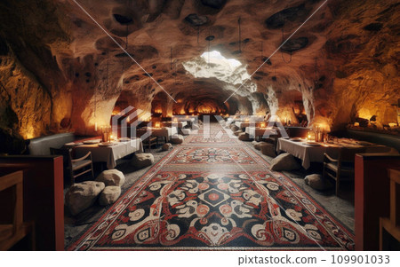 Restaurant in the cave interior without people 109901033