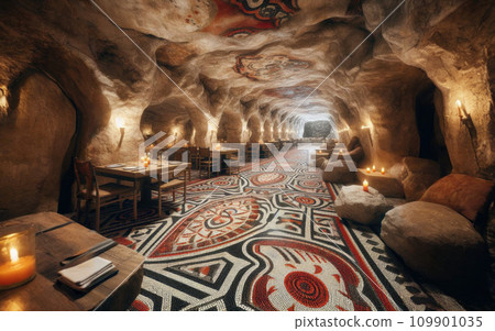 Restaurant in the cave interior without people 109901035
