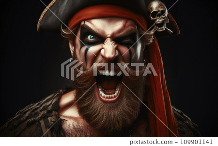 Man pirate against dark background screaming Man pirate against dark background screaming 109901141