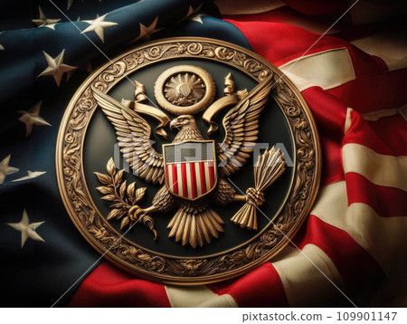 The symbol of the United States. Emblem with the US flag 109901147