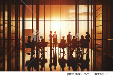 Silhouette Business People Discussion Meeting Cityscape Team Concept 109901240