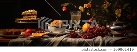classic table setting in dark colors classic table setting in dark colors 109901419