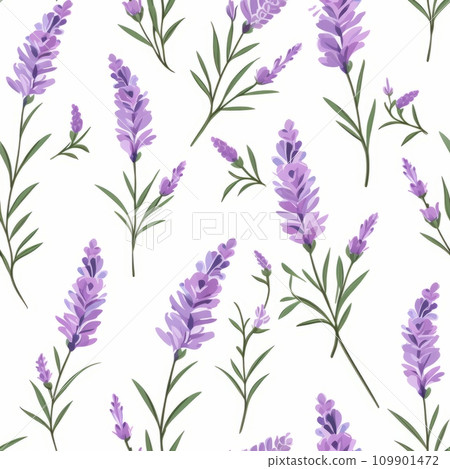 Seamless pattern with blooming lavender 109901472