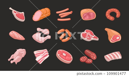 Set meat products. Vector color vector icon 109901477