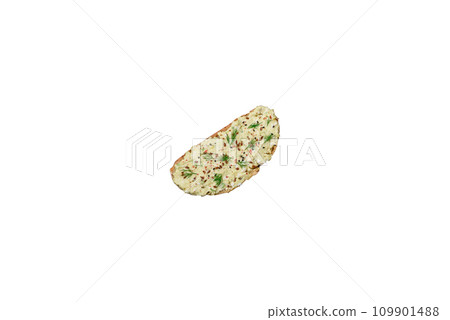 Grilled toast with avocado paste, eggs, cream cheese, salt, spices and herbs 109901488