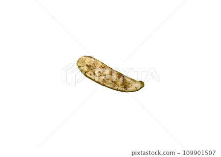 Delicious zucchini cut into two halves baked with salt, spices and herbs 109901507