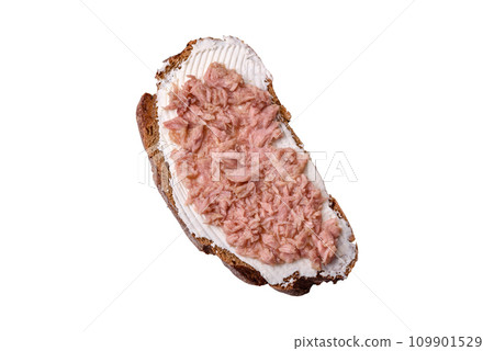 Delicious sandwiches consisting of grilled toast, canned tuna and cream cheese Delicious sandwiches consisting of grilled toast, canned tuna and cream cheese 109901529