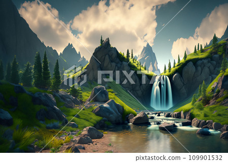 Waterfall illustration 109901532