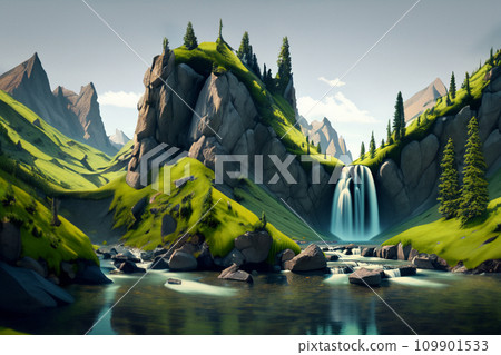 Waterfall illustration Waterfall illustration 109901533