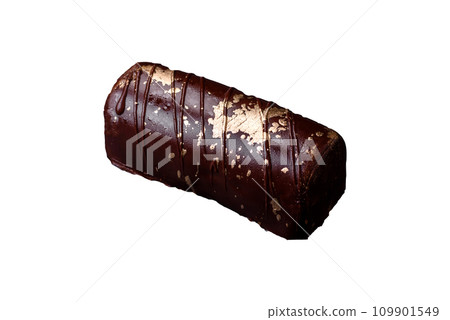 Delicious sweet cheese with syrup covered with chocolate and nuts 109901549