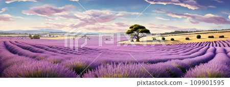 Blooming fields of purple lavender 109901595