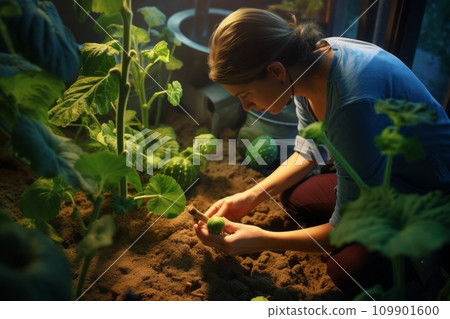 Woman gardener plants seedlings Woman gardener plants seedlings 109901600