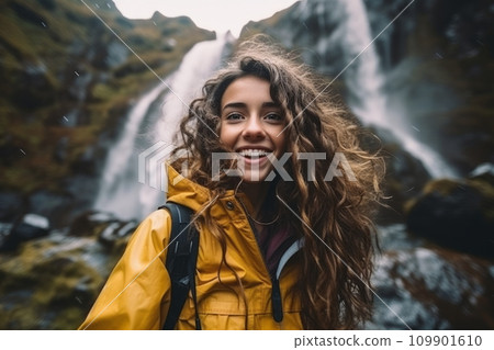 A young girl tourist takes a selfie 109901610