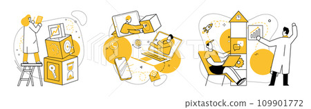 Team strategy vector illustration. Team strategy metaphorically paints picture successful and thriving business Achieve progress by fostering culture creativity, collaboration, and teamwork 109901772