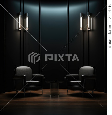 a dark room with 2 black chairs a dark room with 2 black chairs 109901810