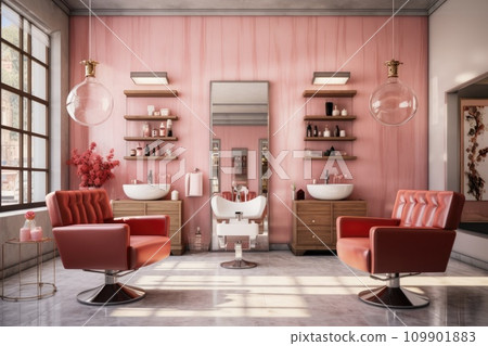 a salon room with pink furniture and chairs 109901883