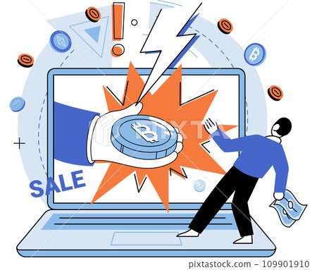 Bitcoin vector illustration. The bitcoin metaphor compares cryptocurrency to digital gold holds value The economy is undergoing transformation with integration financial technology and The economy 109901910