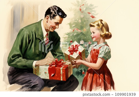 a couple gives presents to their child christmas a couple gives presents to their child christmas 109901939