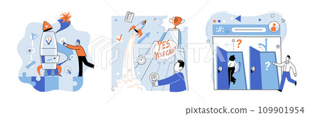 Start up vector illustration. Starting new project requires careful planning and strategic thinking Coming up with unique idea is first step towards successful start up Developing solid strategy 109901954