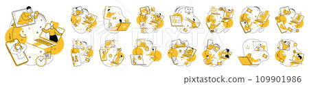 Partnership collaboration vector illustration. Collaborate efficiently, turning challenges into achievements through teamwork In realm business, togetherness and communication fuel corporate success 109901986