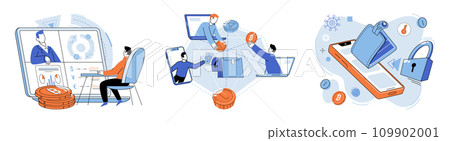Crypto exchange vector illustration. NFTs have opened up opportunities for artists and content creators to monetize their digital works Ethereums smart contract functionality has revolutionized 109902001