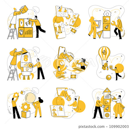 Partnership collaboration vector illustration. Together, company thrives on strength cooperation and mutual support Corporate intelligence flourishes when professionals unite in partnership 109902003