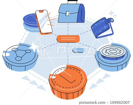 Crypto exchange vector illustration. Digital wallets streamline financial transactions by providing centralized hub for managing multiple crypto currencies The integration blockchain technology Crypto exchange vector illustration. Digital wallets streamline financial transactions by providing centralized hub for managing multiple crypto currencies The integration blockchain technology 109902007