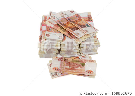 Large pile of Russian rubles in bundles Large pile of Russian rubles in bundles 109902670