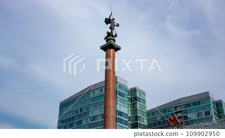 A stele with the image of St. George on Trubnaya Square in the Russian capital. 109902950