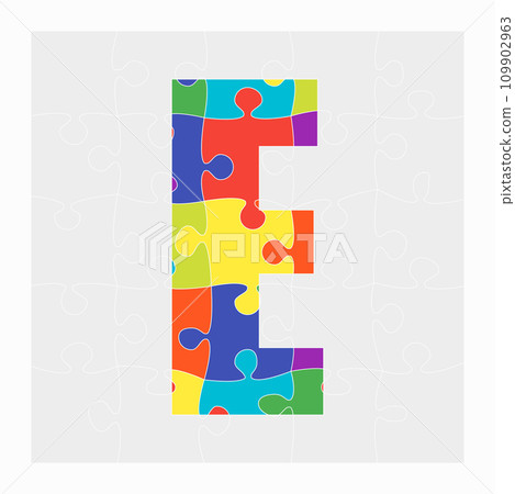 Colorful puzzle letter - E. Jigsaw creative font Colorful puzzle letter - E. Jigsaw creative font 109902963