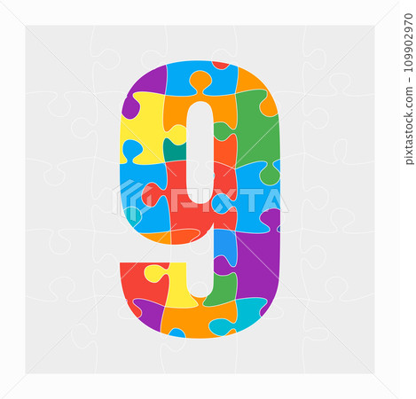 Colorful puzzle number - 9. Jigsaw figure nine Colorful puzzle number - 9. Jigsaw figure nine 109902970