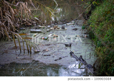 garbage thrown into the stream 109903084