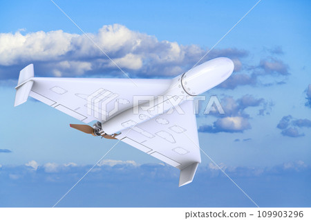 Kamikaze Drone, military drone on the blue sky. 3D rendering 109903296