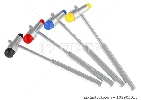 Reflex hammers, different colors. 3D rendering Reflex hammers, different colors. 3D rendering 109903315