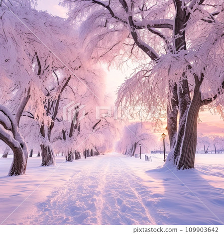 AI-generated content. Beautiful natural landscape of a city park in winte 109903642