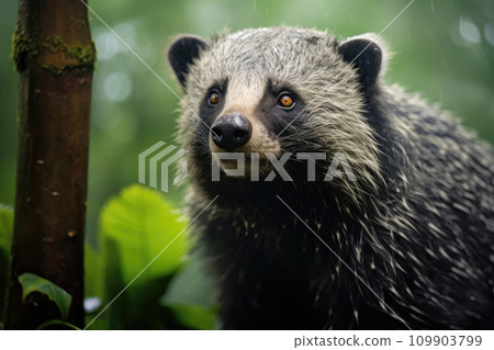 Close up of binturong in the rain forest. Close up of binturong in the rain forest. 109903799